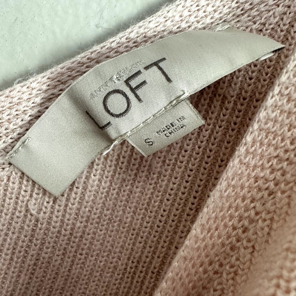 Loft Pink Cold Tie Shoulder Ribbed Sweater Top S Small Ann Taylor - Picture 7 of 10